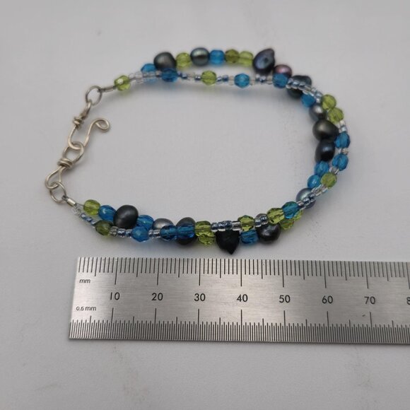 7 Inch Sterling Silver Handmade Pearls And Crystals Bracelet B441 - Picture 5 of 6